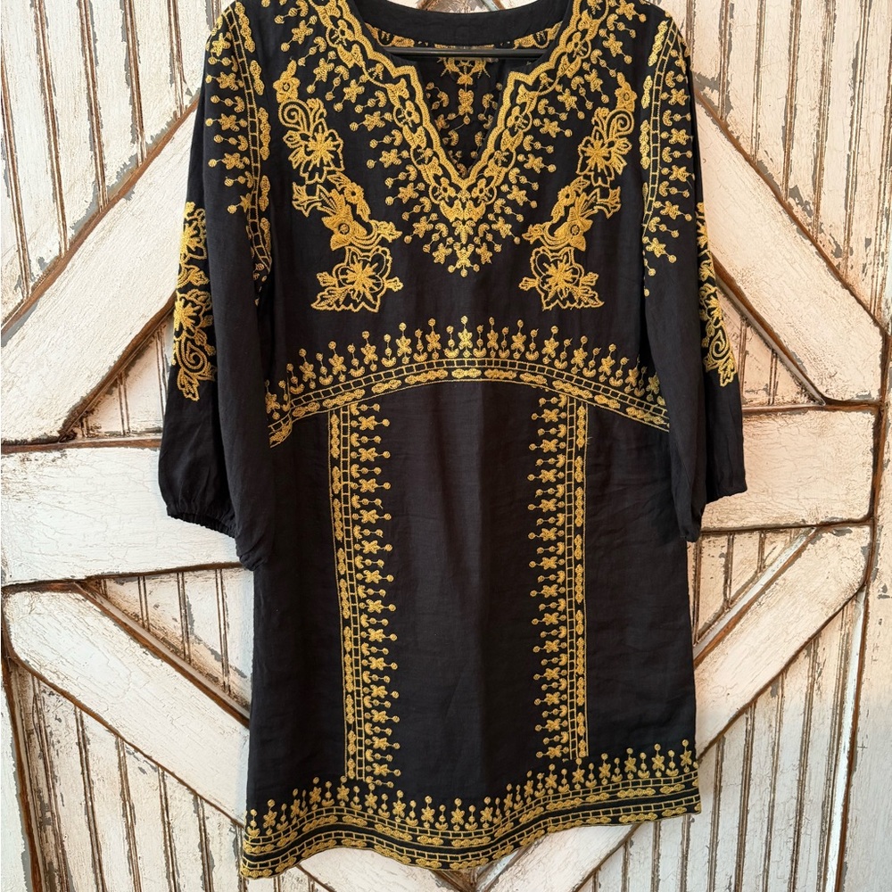 Embroidered Black and Gold Dress